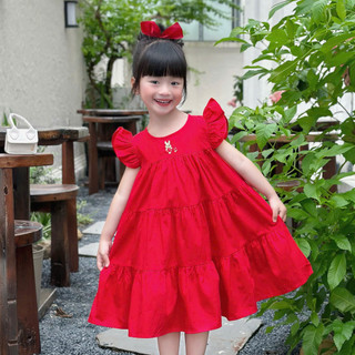 Váy Đỏ Tết Noel Thêu Thỏ Nấm Cho Bé Gái Chất Thô Lụa 8-26kg