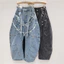 Quần Jeans chân rộng style Mỹ - châu Âu, wash mài cạnh