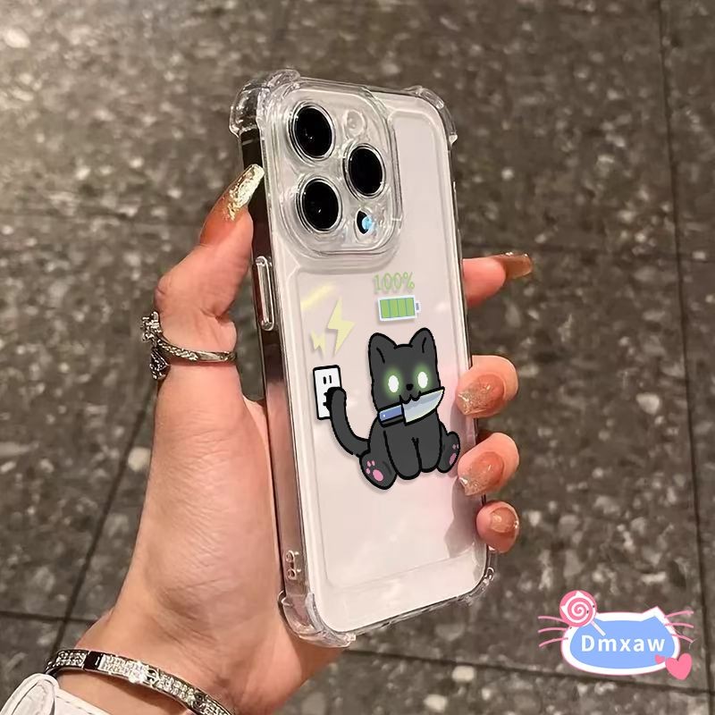 Ốp Điện Thoại Mèo Đen Dễ Thương Cho OPPO Reno 6 5 Pro Plus 6Z 5F 5Z 5K 4 Pro SE Lite 4F 4Z 3 Pro 2 2Z 2F Z ACE 2 5G 4G Vỏ Phim Hoạt Hình Bốn Góc Vỏ Mềm Trong Suốt Chống Sốc