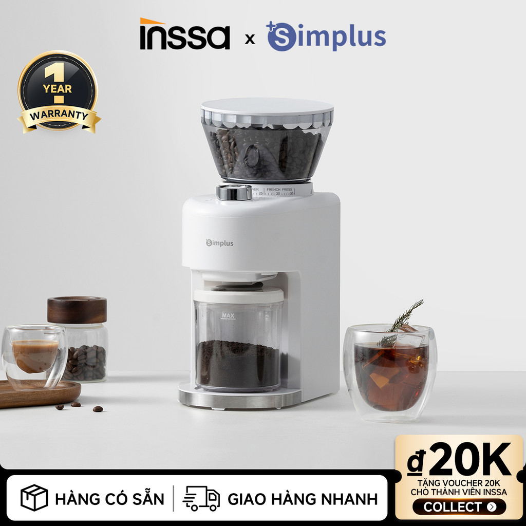 Inssa × Simplus Máy Xay Cà Phê Gia Đình 35 Mức Xay Tùy Chỉnh MDJH004 - Bảo Hành 1 Năm