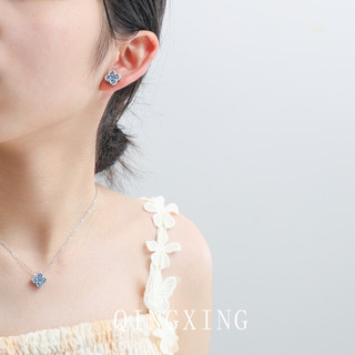 Châu Âu Mỹ ins Phong Cách Mới Đỏ Corundum Bông Tai Cỏ Bốn Lá Nữ