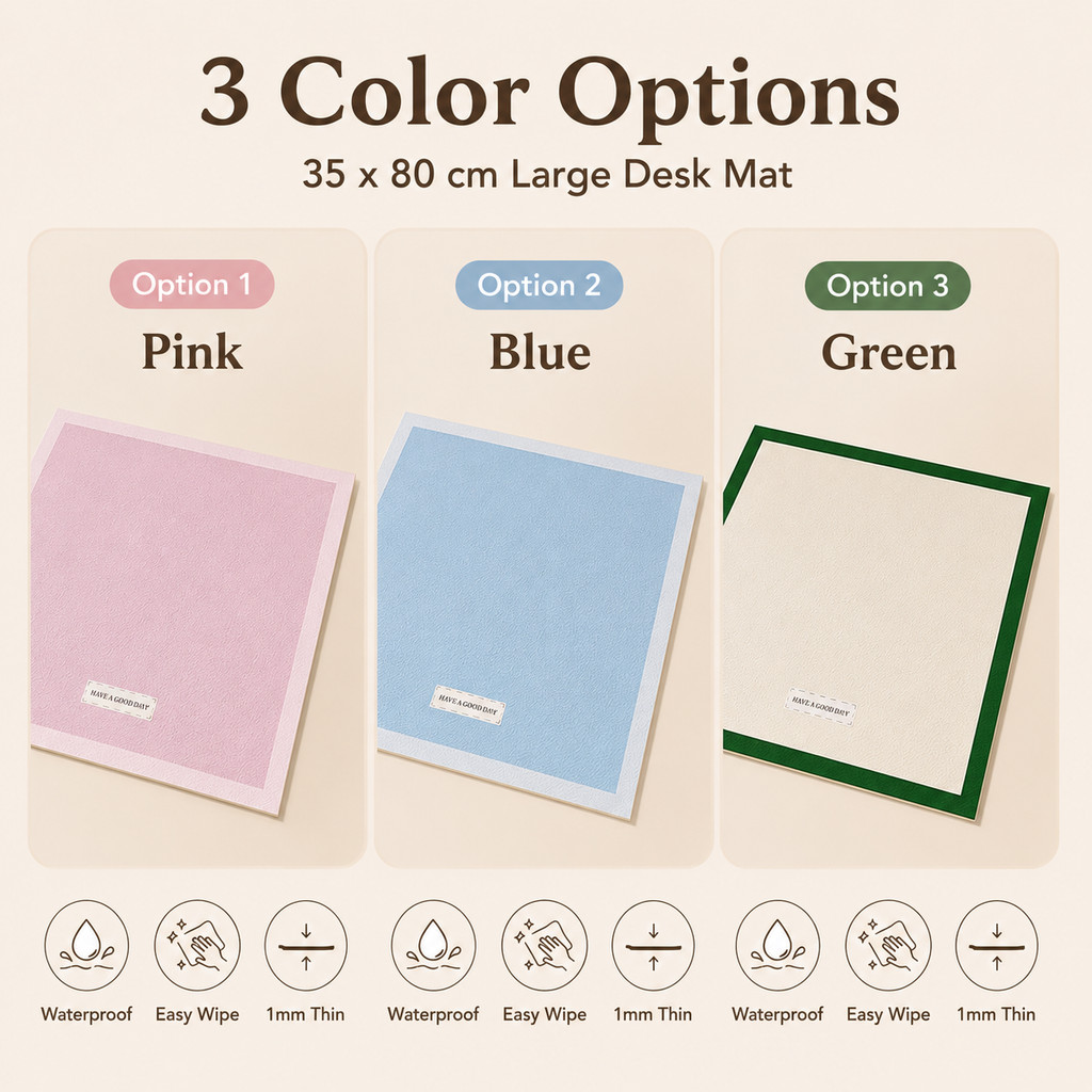 Thảm Lót Bàn Màu Trơn Hàn Quốc 35x80cm Chống Nước Dễ Lau Da PVC Lót Chuột Lớn Cho Bàn Học Văn Phòng Ký Túc