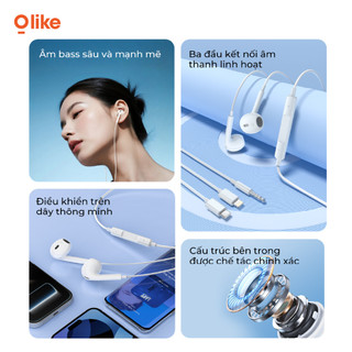 Olike E207 Tai Nghe Có Dây Bán In-Ear Tai nghe có dây iPhone 3.5mm/Lightning/Type-C Có Mic Gọi HD Âm Thanh HiFi Bass Sâu Chống Trễ Cho iPhone Samsung Xiaomi OPPO Huawei Điện Thoại Laptop PC Máy Tính Bảng