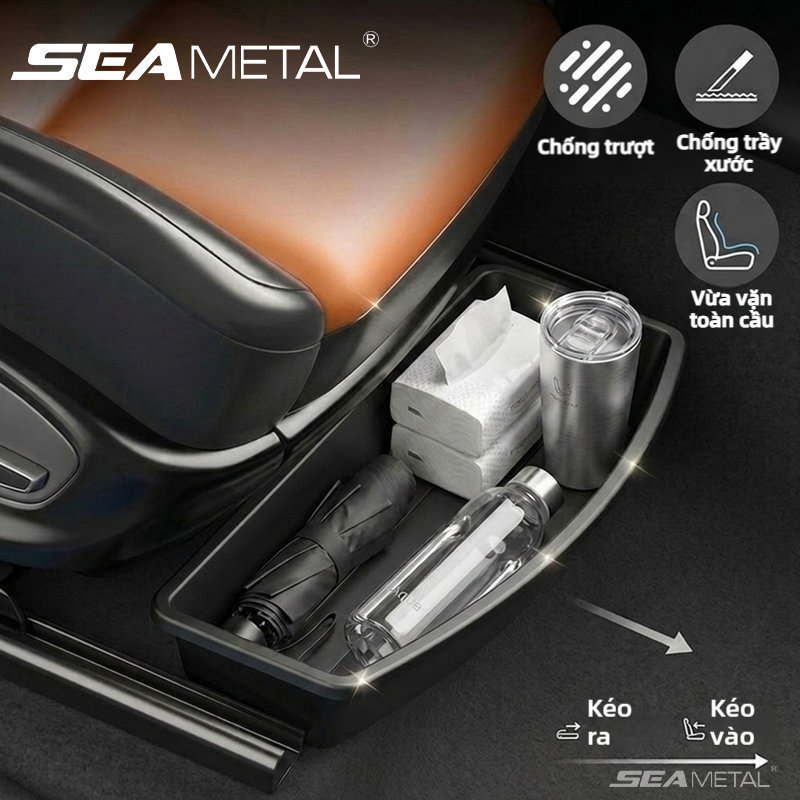 SEAMETAL Hộp đựng đồ dưới ghế xe ô tô ABS cứng chống trượt lắp đặt dễ dàng giữ xe ngăn nắp