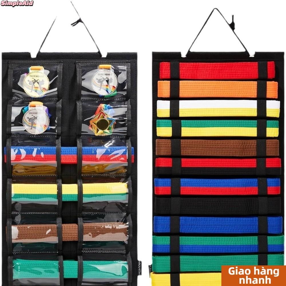 [Vận chuyển nhanh] Đế trưng bày đai Karate SIMPLEAID, có thanh treo huy chương Đế trưng bày đai Taekwondo nhẹ, Túi treo nỉ cầm tay Quà tặng