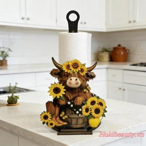 Giá đỡ khăn giấy Mặt bàn 2D Flat Highland Cow Design Máy phân phối khăn giấy cuộn đứng để sử dụng tại nhà