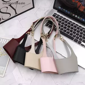 Túi đựng cốc bằng da di động có dây đeo cho chai nước, trà sữa, cốc cà phê FSI