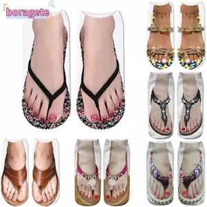 BORAGETE Flip Flops Thiết Kế Tất Người Lớn Ván Trượt Họa Tiết Ba Lê Tất Cotton Hàng Dệt Kim Mềm Mại Thoải Mái Mới Lạ Tất