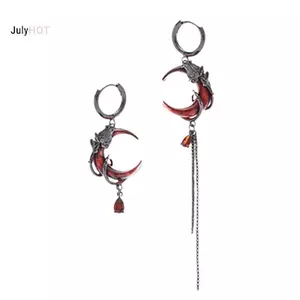 JULYHOT 1 Cái / Cặp Bông Tai Bất Đối Xứng Mặt Trăng Đỏ Cá Tính Hip-Pop Gothic Mở Nhẫn Cá Tính sel Dây Xích Bông Tai Trang Sức Quà Tặng Massivedeals