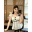 Áo thun ngắn tay Bowknot Polka Dot dành cho nữ mùa hè Pure Desire Một vai không tay khoe hình Top
