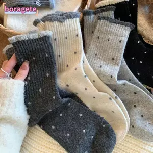 Tất len BORAGETE, Tất sóng đa năng ấm áp, Tất ống dài dày sang trọng thời trang Thu đông