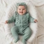 Sơ Sinh Quấn Chân Romper Màu Trơn Nơ Xù Dài Tay Cổ Tròn Áo liền quần Có Nơ Băng Đô