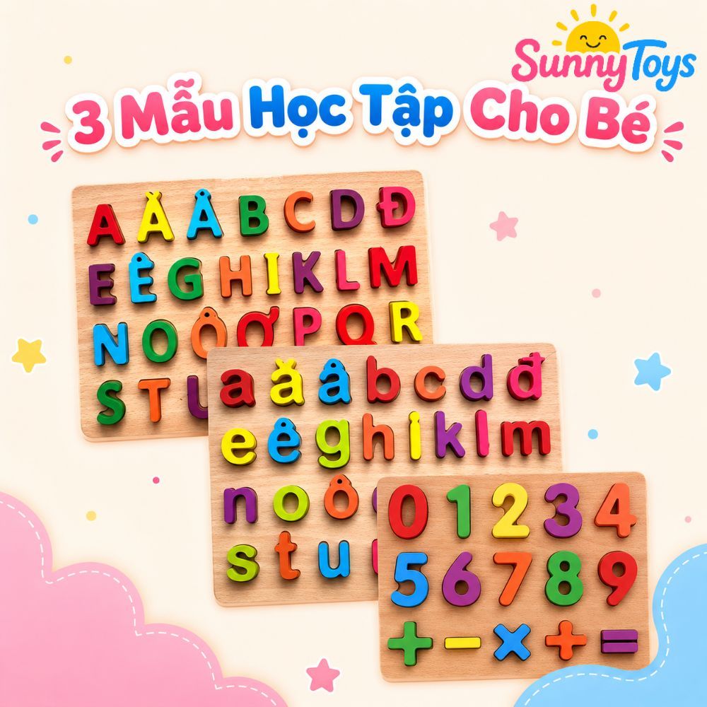 Bảng Ghép Chữ Số Gỗ Nổi SunnyToys - Bé Học Tiếng Việt Và Đếm Số Qua Trò Chơi
