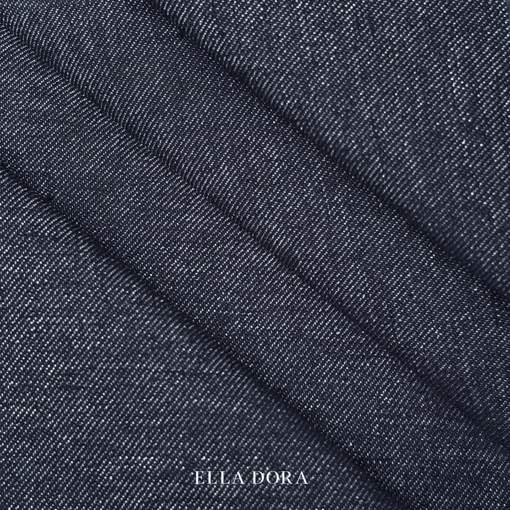 Đầm Denim nữ ELLA DORA cổ V rúm eo phối cúc đồng dáng dài công sở dễ mặc 4 mùa màu XANH ĐẬM [D239]