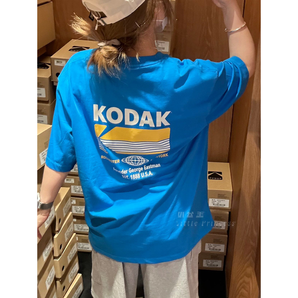 Áo thun ngắn tay KODAK Hàn Quốc có chữ cổ điển và in logo lớn phía sau dành cho nam và nữ, tay ngắn Cotton cao cấp 100% mùa hè 0617