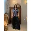 Áo thun ngắn kẻ sọc quây Thắt nơ khâu nữ mùa hè Phong cách mới Thiết kế thời trang Sense Slim-fit Top