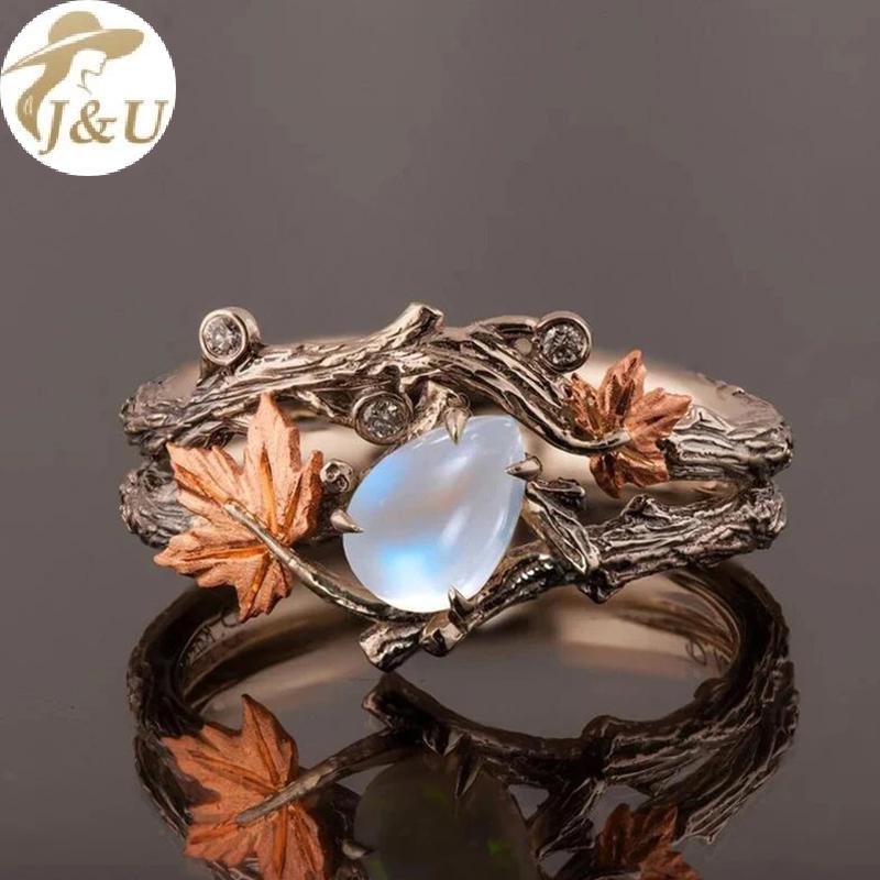 JU Vintage Cổ Vàng Twig le Lá Kim Cương Giả Nhẫn Nữ Cô Gái Ánh Sáng Sang Trọng Nhẫn Phụ Kiện Trang Sức Kỷ Niệm Quà Tặng VN