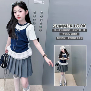 Bé Gái Ngọt Ngào Áo Thun Ngắn Tay Mùa Hè Phong Cách Mới Trẻ Em Ren Khâu Thời Trang Top