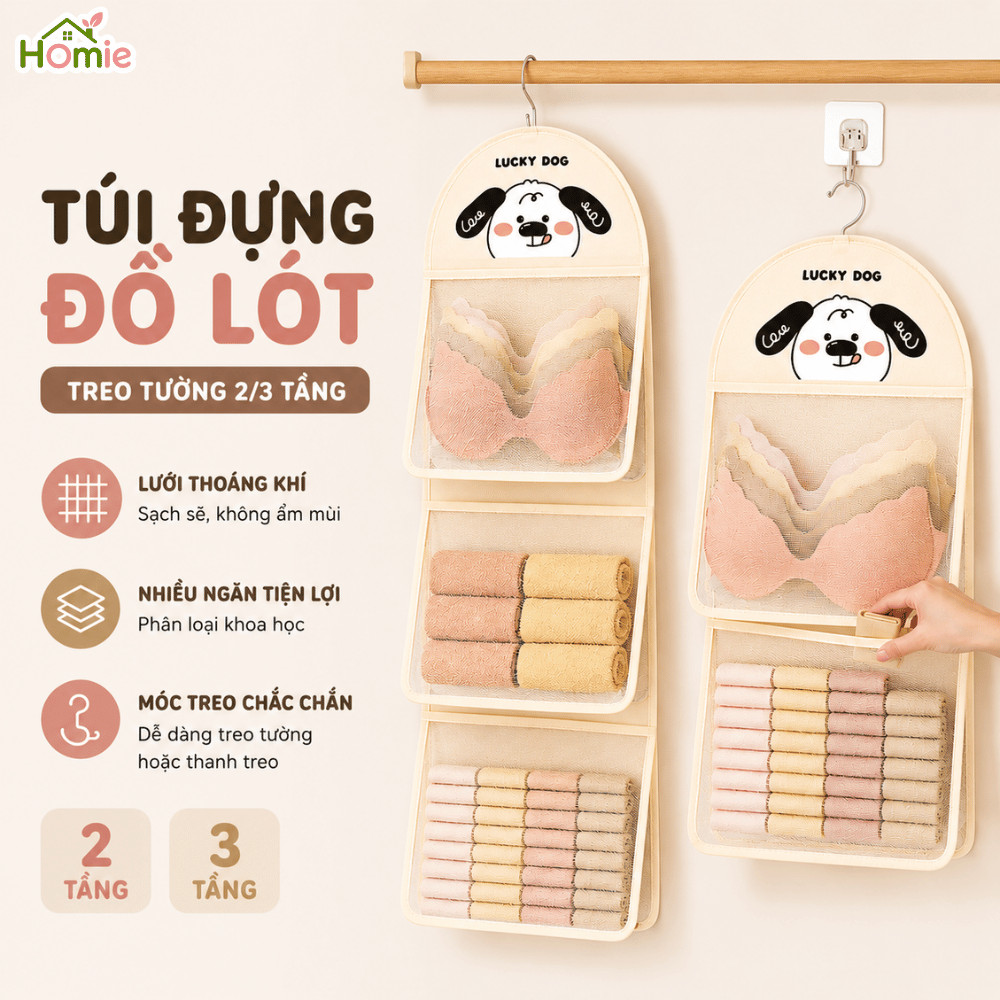 Túi Lưới Đựng Đồ Lót Tất Vớ Treo Tủ Quần Áo HOMIE, Giỏ Lưới Treo Đồ Cá Nhân Đa Năng Gọn Gàng