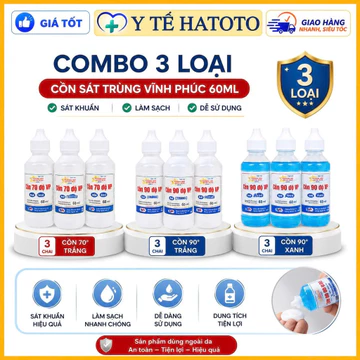 Combo 3 chai cồn 90 độ, 70 độ Vĩnh Phúc 60ml Sát Khuẩn, Tiệt Trùng, có ship hỏa tốc hcm Y TẾ HATOTO