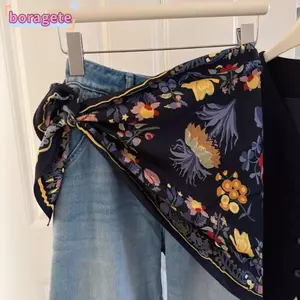 Cà Vạt Nữ BORAGETE, Quần Lụa Satin Phù Hợp Với Khăn Tam Giác Hoa, Thắt Lưng Đa Năng Thanh Lịch Mùa Hè