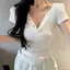 Áo thun ngắn tay kim cương nóng thời trang Mỹ cổ điển dành cho nữ Slim-Fit Slimmer Look Sweet Hot Girl cổ chữ v