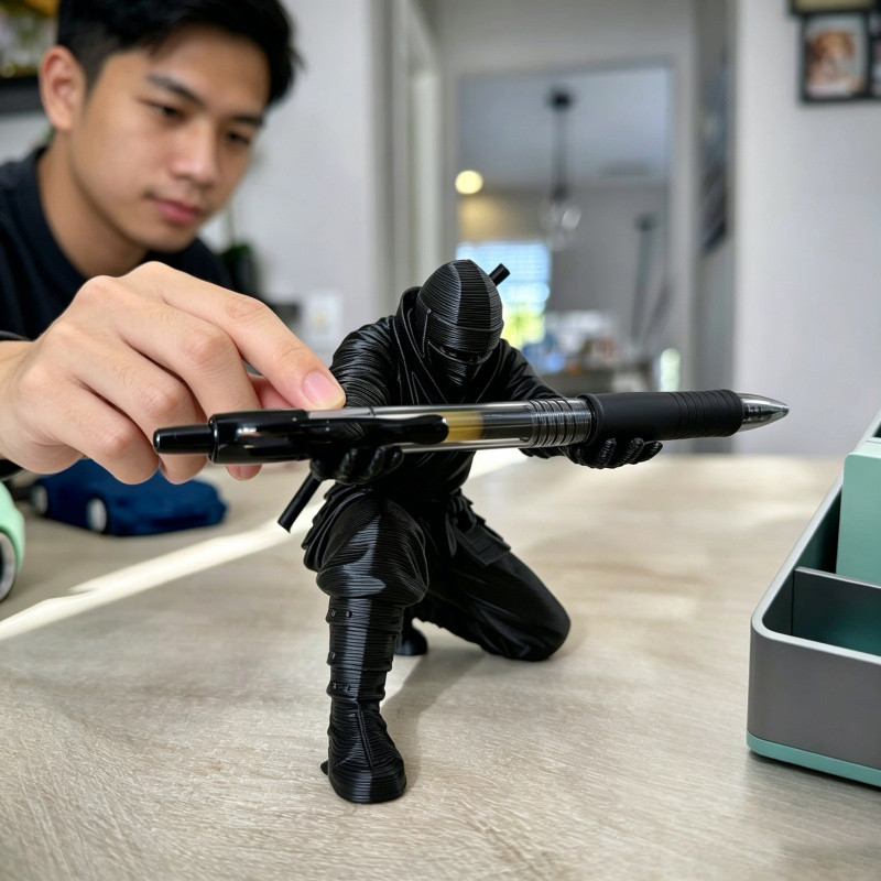 Hộp đựng bút Ninja màu đen sáng tạo Hộp đựng văn phòng phẩm để bàn vui nhộn