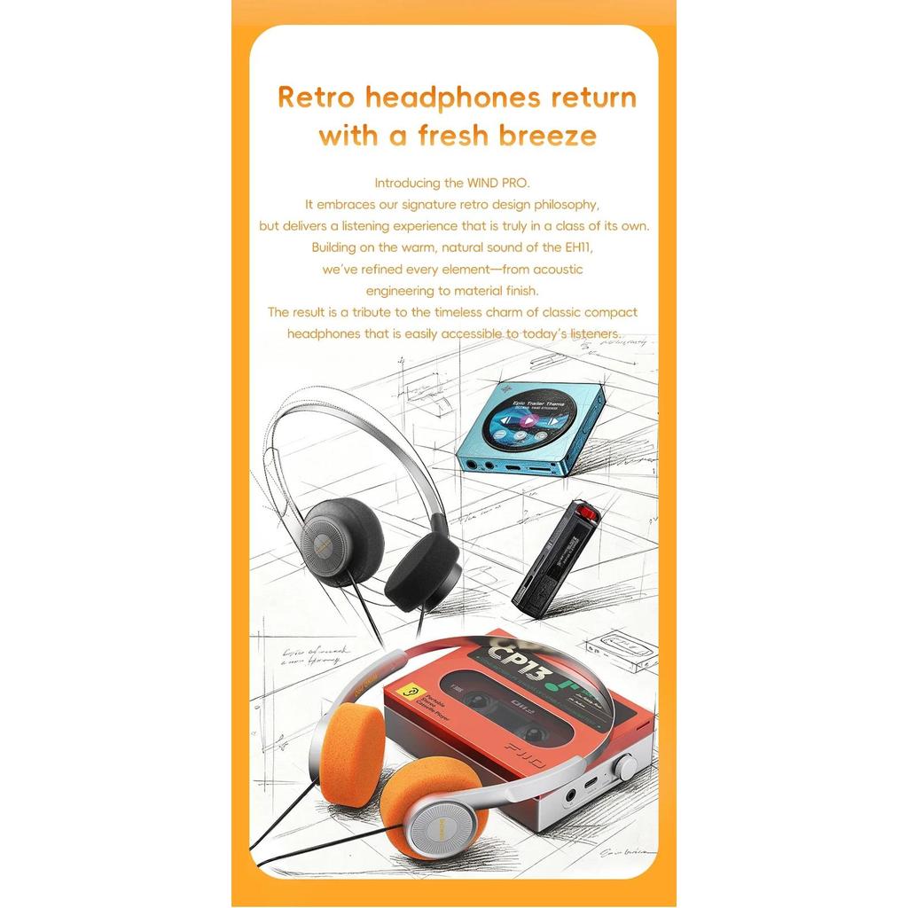 Tai nghe có dây FiiO SNOWSKY WIND PRO HiFi 40mm Trình điều khiển năng động Âm thanh HiFi Điều chỉnh giọng hát Tai nghe nhẹ có Mic