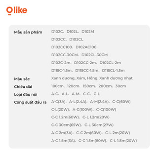 「 Bán chạy 」 Olike D102 Cáp Sạc Nhanh Type-C/ Lightning /Micro USB/USB-A 60W/100W, Dây Sạc Nylon Bện Cho iPhone Samsung Xiaomi OPPO