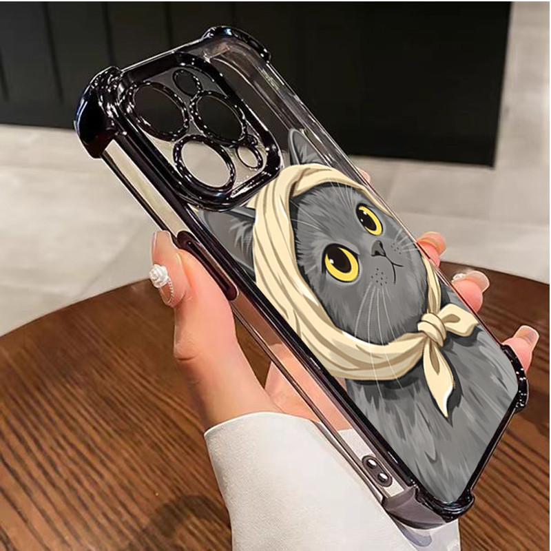 Ốp Lưng Cho Honor 600 PRO 400 400i MAGIC 7 LITE X6D X8D X7D X9D X8C X6C X9A X5B X5C Bandana Mèo Mạ Chống Sốc Thời Trang Mềm Trong Suốt Dễ Thương Bao