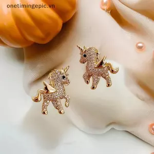 VFZ Mới Dễ Thương Động Vật Bông Tai Dành Cho Nữ Tính Khí Ngựa Kim Cương Giả Tai Bé Gái Tiệc Sinh Nhật Trang Sức OTE