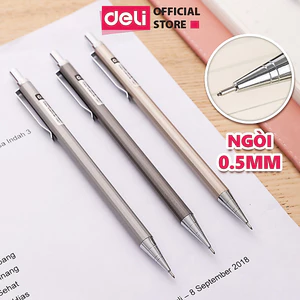 Bút chì kim bấm kỹ thuật 0.5mm/0.7mm Deli kèm đầu tẩy thân kim loại chắc chắn, chống hao mòn - Màu ngẫu nhiên