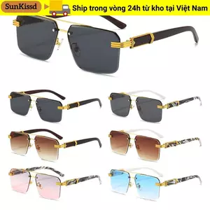 Kính râm không vành SUNKISSD dành cho nam, Kính râm không khung vuông UV400, Sắc thái chuyển màu cổ điển sang trọng dành cho nữ