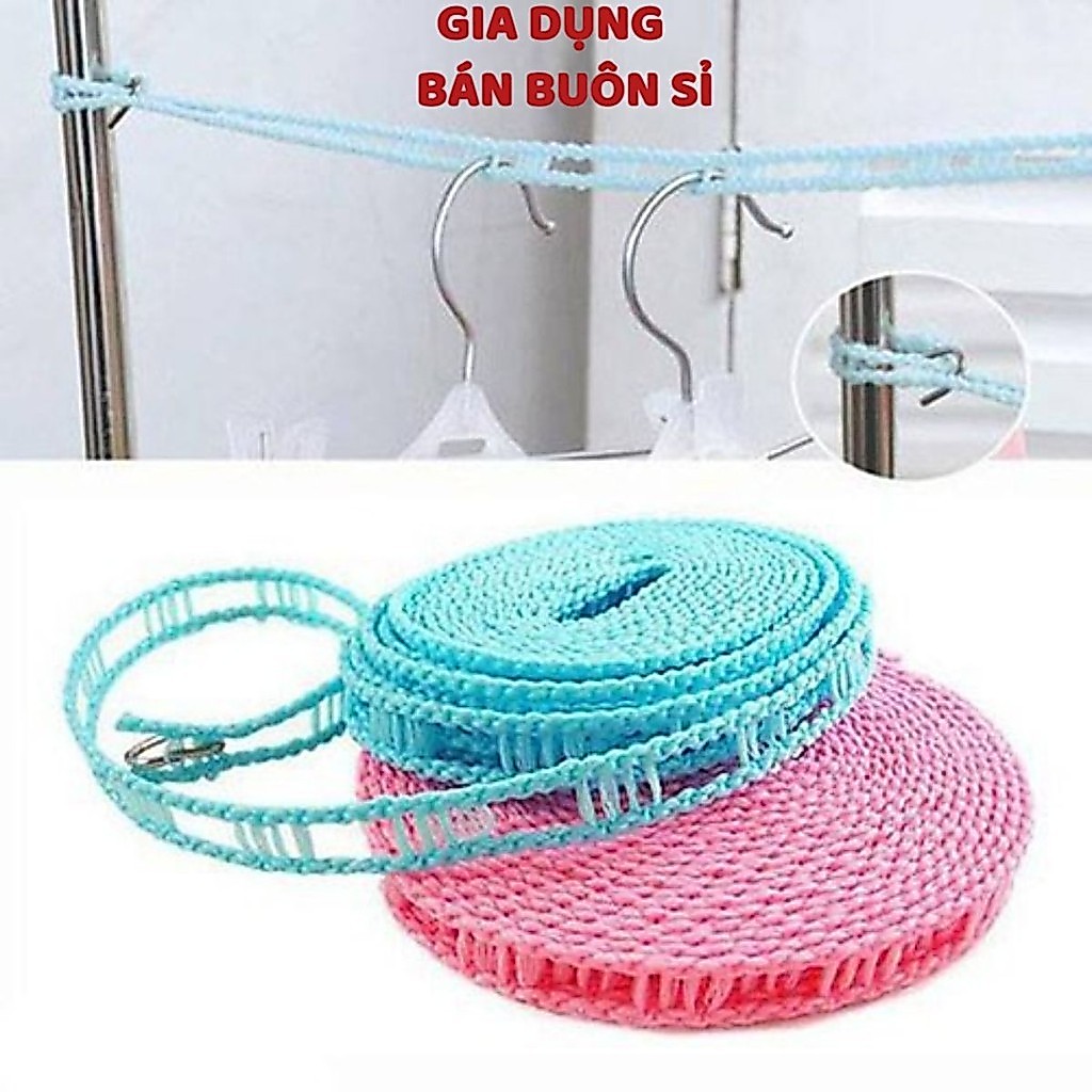 Dây treo giá phơi quần áo dài 5m nhiều lỗ cho móc treo đồ chống gió thổi tiện lợi T2