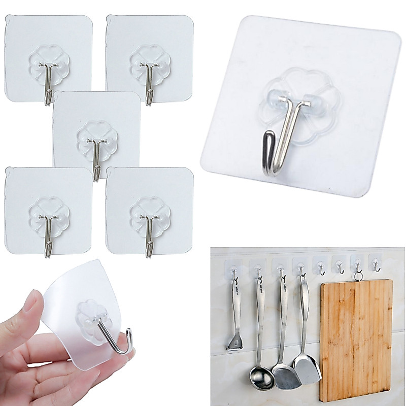 Combo 10 Móc Dán Tường Treo Đồ Trong Suốt, Móc Dính Cường Lực Đa Năng