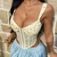 Châu Âu Mỹ Họa Tiết Hoa Xương Cá Corset Với Ren Mũi Nhọn Viền Corset Hot Girl Vest Slim-fit Sling