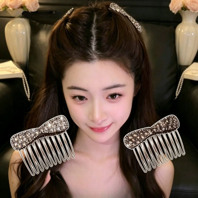 2026 Phong Cách Mới Hoa Nơ Mặt Lên Xuống Lược Nữ Phụ Kiện Zircon