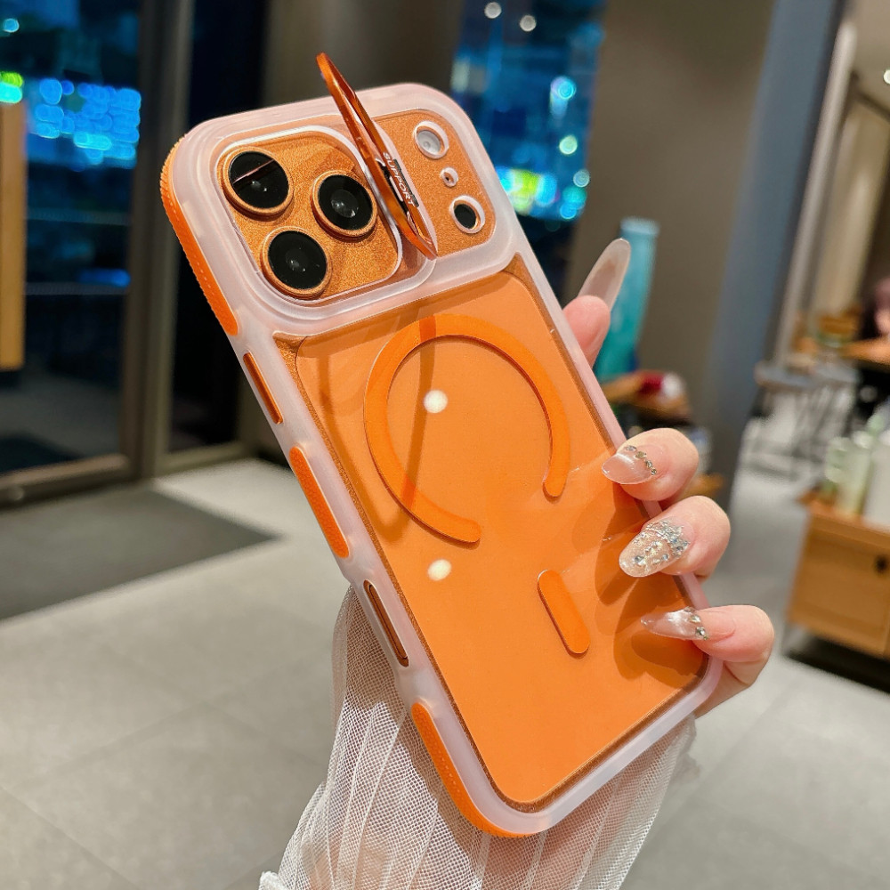 Ốp điện thoại chống trượt bên nhiều màu sắc có giá đỡ ống kính cho iPhone 17 16 15 14 13 12 Pro Max 16 15 14 Plus 11 Vỏ thời trang chống rơi từ tính trong suốt