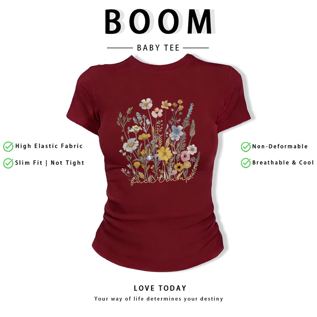 BOOM Áo Baby Tee Nữ Cotton Ôm Body-Áo Thun Ngắn Tay Y2K In Hình PhongCách Mùa Hè, Cổ Tròn Hàng Đầucách hàn quốc phong483
