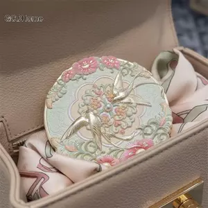 GCDHome Gương Trang Điểm Di Động 1 Cái Emboss Hoa Họa Tiết Chim Kim Loại Gương Mỹ Phẩm Cho Ví Túi Xách Sử Dụng Ngoài Trời HOT
