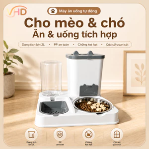 Máy Ăn Uống Tự Động Cho Mèo Chó – tích hợp ăn uống, Dung Tích Lớn 2L, Chống Kẹt Hạt – PP an toàn, cửa sổ quan sát