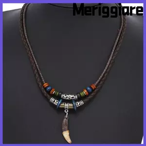 MERIGGIARE Dệt Vòng Cổ Cầu Nguyện, Dệt Handmade Vintage Wolf Răng Mặt Dây Chuyền, 2024 Wolf Fang Wolf Răng Mặt Dây Chuyền Vòng Cổ Người