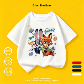 COD✅(Hồ Chí Minh) Áo thun trắng cotton in thỏ cáo hoạt hình Zoo Topia, size 9-65kg, thoáng mát thấm mồ hôi