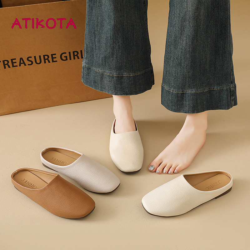 Atikota Nữ Mũi Vuông Mule Dép Slip On Nhẹ Thoải Mái Thường Ngày Ngoài Trời Mặc Giày Đi Bộ Bằng Cho Nữ Tất Cả Các Mùa Đa Năng Tối Giản Giày