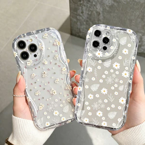 Vỏ hoa toàn màn hình ngọt ngào cho VIVO Y03 Y28S Y28 Y29 Y19S V30 Pro V30E Y36 Y27 Y100 Y31 Y31D Vỏ điện thoại Kem thời trang trong suốt Họa tiết viền gợn sóng Máy ảnh chống sốc