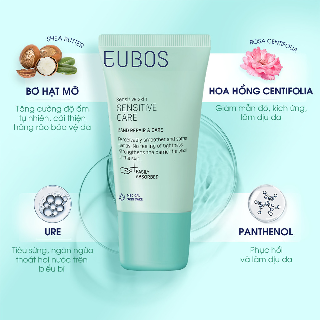 Combo 2 Kem Dưỡng Da Tay EUBOS Giúp Mềm Mịn, Dưỡng Ẩm Chuyên Sâu 24h An Toàn Cho Da Nhạy Cảm 25ml
