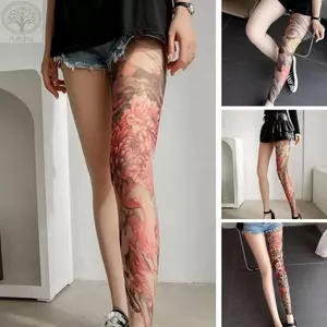 Quần yếm hoa mẫu đơn AMBU, Phối cảnh hình xăm giả Quần in hình gợi cảm cho nữ, Quần legging lưới Vớ nữ mùa hè