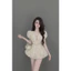 Đầm ren tay bồng cổ v đính hoa chân xoè bồng cực xinh kèm quần BYJOLIE
