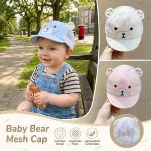 Mũ bóng chày trẻ em PYCOU, Mũ cotton dễ thương cho bé, Mũ tai gấu hoạt hình lưới mềm thoáng khí