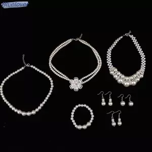 Bluelover Thời Trang Vintage Nữ Trang Sức Cưới Bộ Kim Cương Giả Ngọc Trai Giả Nelace Vòng Tay Bông Tai Tiệc Cưới Trang Sức Quà Tặng Mới
